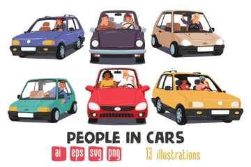 People In Cars Illustration Pack