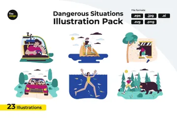 People In Dangerous Situation Illustration Pack