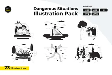 People In Dangerous Situation Illustration Pack