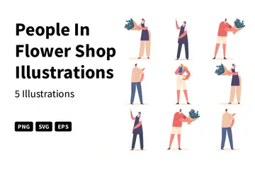 People In Flower Shop Illustration Pack