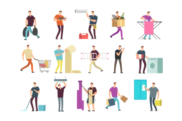 People In Household Activities Illustration Pack