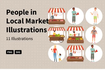 People In Local Market Illustration Pack