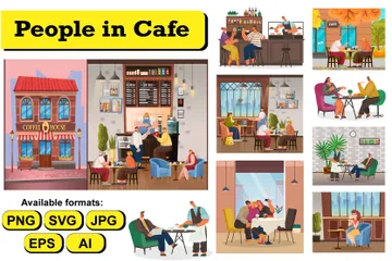 People In Сafe Illustration Pack