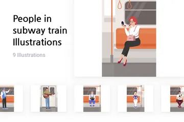 People In Subway Train Illustration Pack