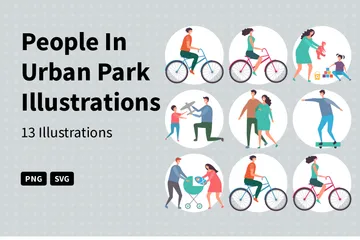 People In Urban Park Illustration Pack