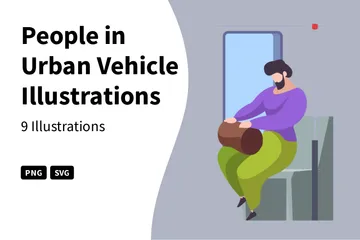 People In Urban Vehicle Illustration Pack
