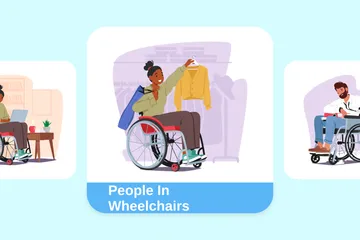 People In Wheelchairs Illustration Pack