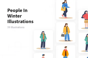 People In Winter Illustration Pack