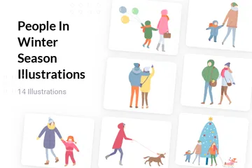 People In Winter Season Illustration Pack