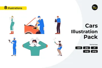 People Interacting With Cars Illustration Pack