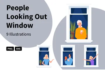 People Looking Out Window Illustration Pack