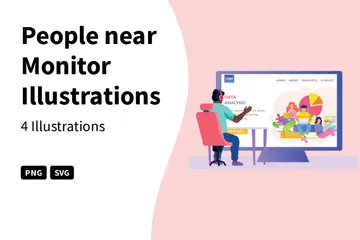 People Near Monitor Illustration Pack