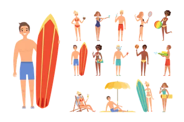 People On Beach Illustration Pack