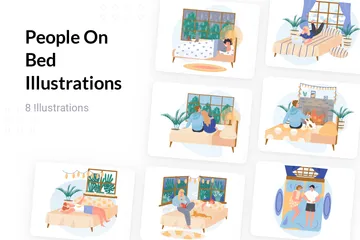 People On Bed Illustration Pack