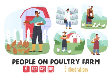 People On Poultry Farm Illustration Pack