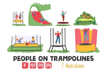 People On Trampoline Illustration Pack