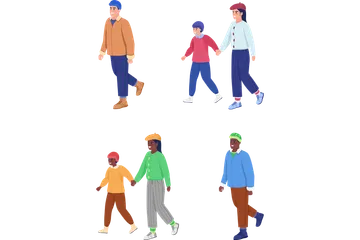 People On Winter Walk Illustration Pack