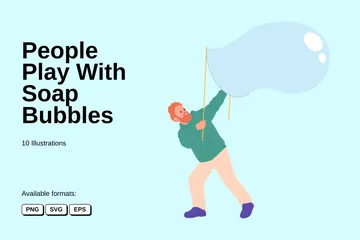 People Play With Soap Bubbles Illustration Pack