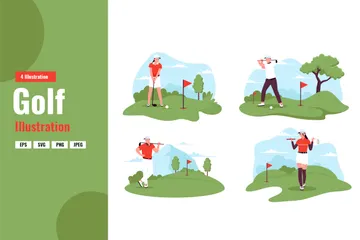 People Playing Golf Illustration Pack