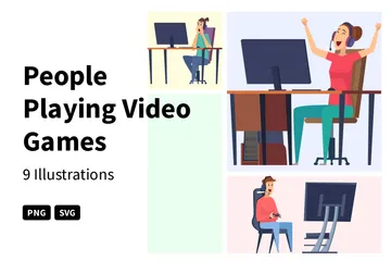 People Playing Video Games Illustration Pack