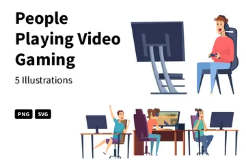 People Playing Video Gaming Illustration Pack