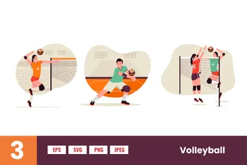 People Playing Volleyball Illustration Pack
