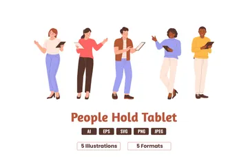 People Presenting With Tablet Illustration Pack