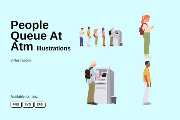 People Queue At Atm Illustration Pack