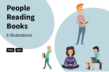 People Reading Books Illustration Pack