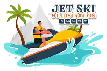 People Ride Jet Ski Illustration Pack