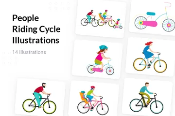 People Riding Cycle Illustration Pack