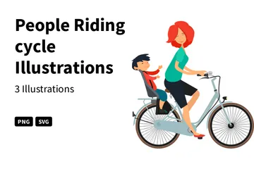 People Riding Cycle Illustration Pack