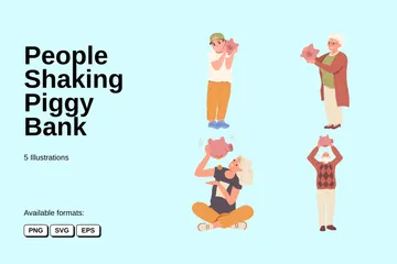 People Shaking Piggy Bank Illustration Pack