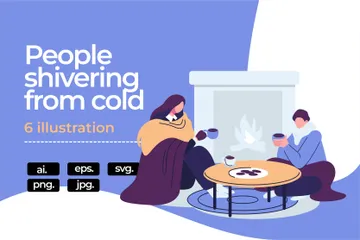 People Shivering From Cold Illustration Pack