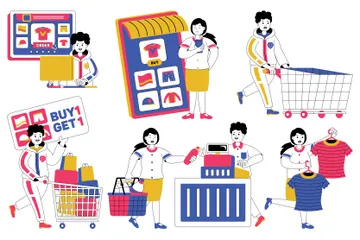 People Shopping Illustration Pack