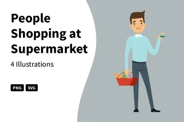 People Shopping At Supermarket Illustration Pack