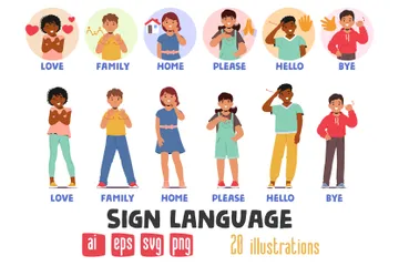 People Sign Language Illustration Pack