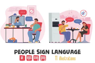 People Sign Language Illustration Pack