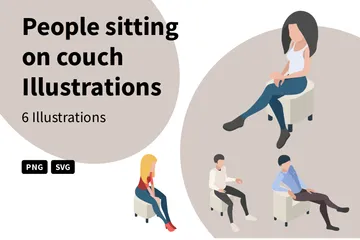 People Sitting On Couch Illustration Pack