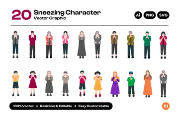 People Sneezing With Runny Nose Illustration Pack