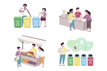 People Sorting Trash Illustration Pack