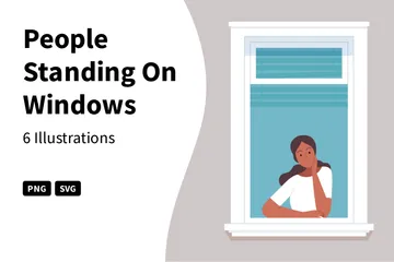 People Standing On Windows Illustration Pack