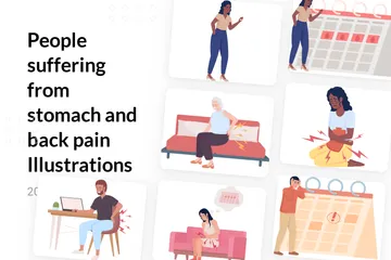 People Suffering From Stomach And Back Pain Illustration Pack