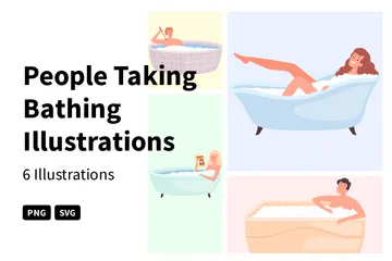 People Taking Bathing Illustration Pack