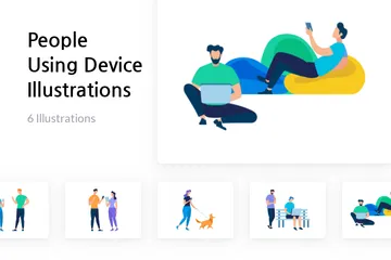 People Using Device Illustration Pack