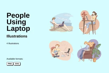 People Using Laptop Illustration Pack