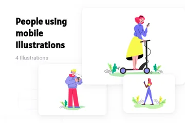 People Using Mobile Illustration Pack