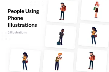 People Using Phone Illustration Pack