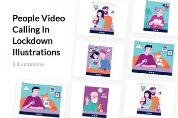 People Video Calling In Lockdown Illustration Pack