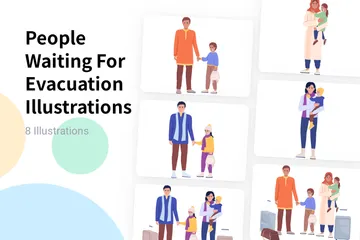 People Waiting For Evacuation Illustration Pack